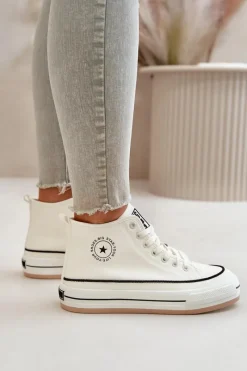 Outlet Big Star Shoes Ocieplane Trampki Damskie Na Platformie Eko Skórzane Big Star OO274061 Białe Biały