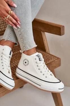 Outlet Big Star Shoes Ocieplane Trampki Damskie Na Platformie Eko Skórzane Big Star OO274061 Białe Biały