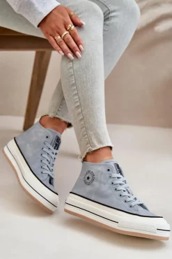 Best Big Star Shoes Ocieplane Trampki Damskie Na Platformie Eko Skórzane Big Star OO274069 e Niebieski