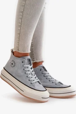 Best Big Star Shoes Ocieplane Trampki Damskie Na Platformie Eko Skórzane Big Star OO274069 e Niebieski