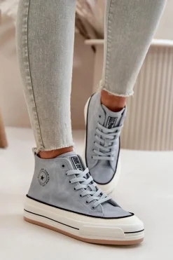 Best Big Star Shoes Ocieplane Trampki Damskie Na Platformie Eko Skórzane Big Star OO274069 e Niebieski