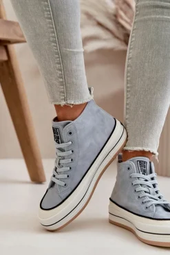 Best Big Star Shoes Ocieplane Trampki Damskie Na Platformie Eko Skórzane Big Star OO274069 e Niebieski