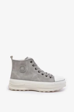 Sale Ocieplane Trampki Damskie Na Platformie Big Star OO274073 Szare Damskie Trampki Ocieplane|Trampki Damskie Big Star