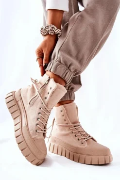 Best Ocieplane Trampki Na Platformie Beżowe Marlow Damskie Trampki Ocieplane|Trampki Damskie Wysokie