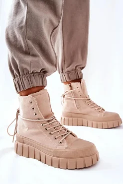 Best Ocieplane Trampki Na Platformie Beżowe Marlow Damskie Trampki Ocieplane|Trampki Damskie Wysokie