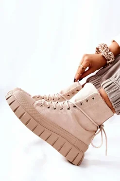 Best Ocieplane Trampki Na Platformie Beżowe Marlow Damskie Trampki Ocieplane|Trampki Damskie Wysokie