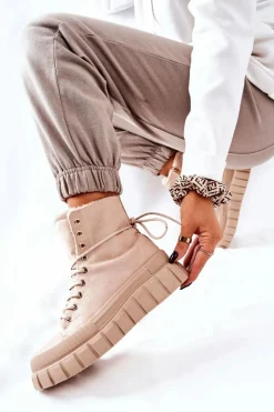 Best Ocieplane Trampki Na Platformie Beżowe Marlow Damskie Trampki Ocieplane|Trampki Damskie Wysokie