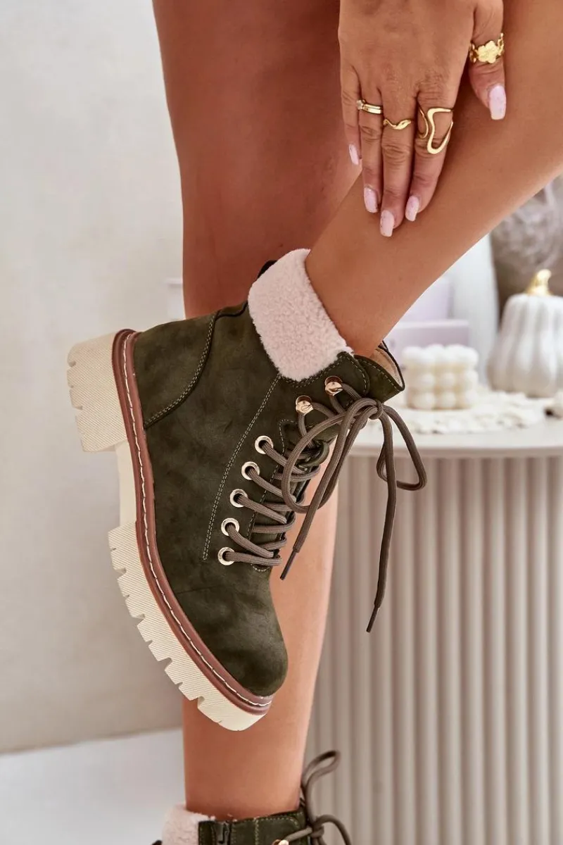 Outlet Ocieplane Trapery Botki Damskie Na Zamek Zielone Ferelia Damskie Botki Ocieplane|Damskie Trapery