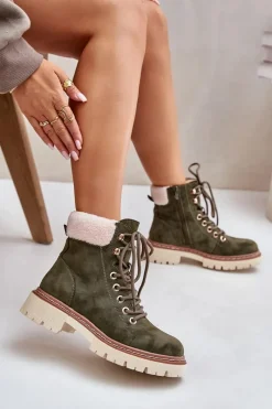 Outlet Ocieplane Trapery Botki Damskie Na Zamek Zielone Ferelia Damskie Botki Ocieplane|Damskie Trapery