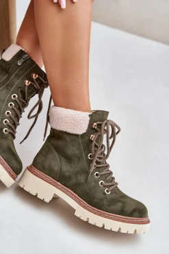 Outlet Ocieplane Trapery Botki Damskie Na Zamek Zielone Ferelia Damskie Botki Ocieplane|Damskie Trapery