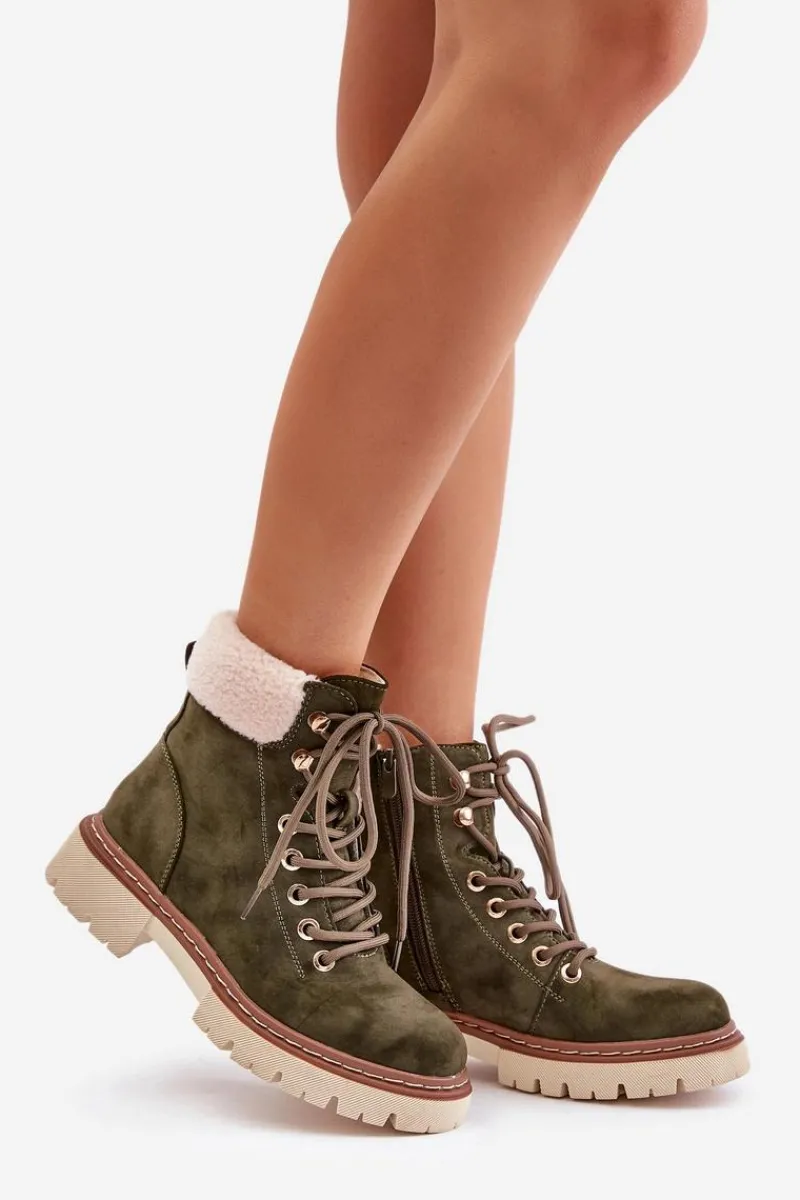 Outlet Ocieplane Trapery Botki Damskie Na Zamek Zielone Ferelia Damskie Botki Ocieplane|Damskie Trapery