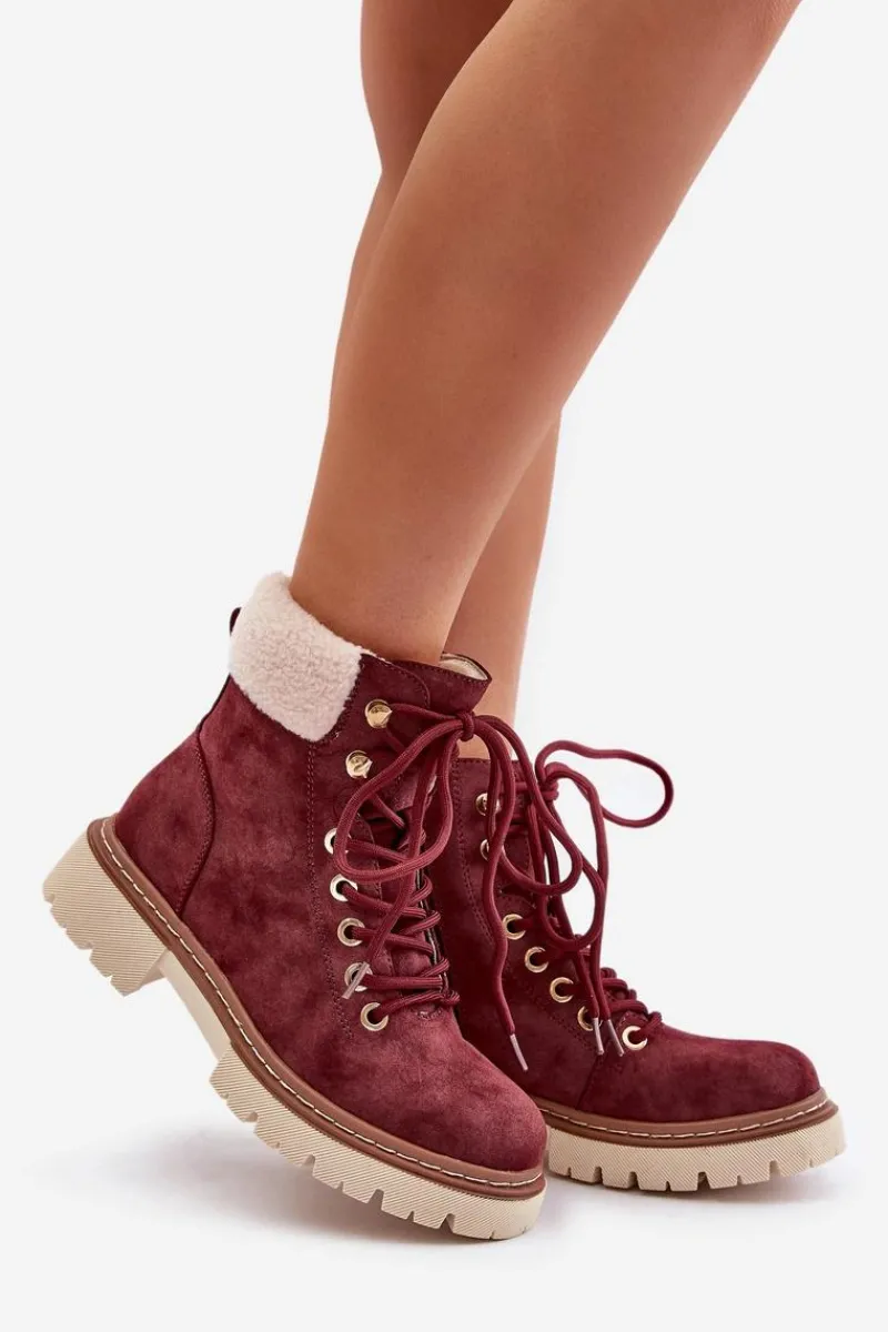 Hot Boto Ocieplane Trapery Botki Damskie Na Zamek Bordowe Ferelia