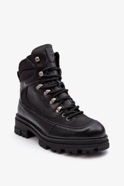 Sale Big Star Shoes Ocieplane Trapery Botki Sznurowane Damskie Czarne Big Star MM274663