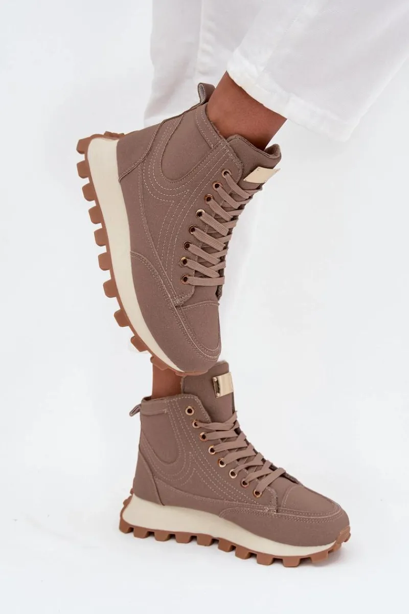 Botki Ocieplane|Damskie Trapery>Boto Ocieplane Trapery Damskie Na Platformie Ciemnobeżowe Marivira Beżowy