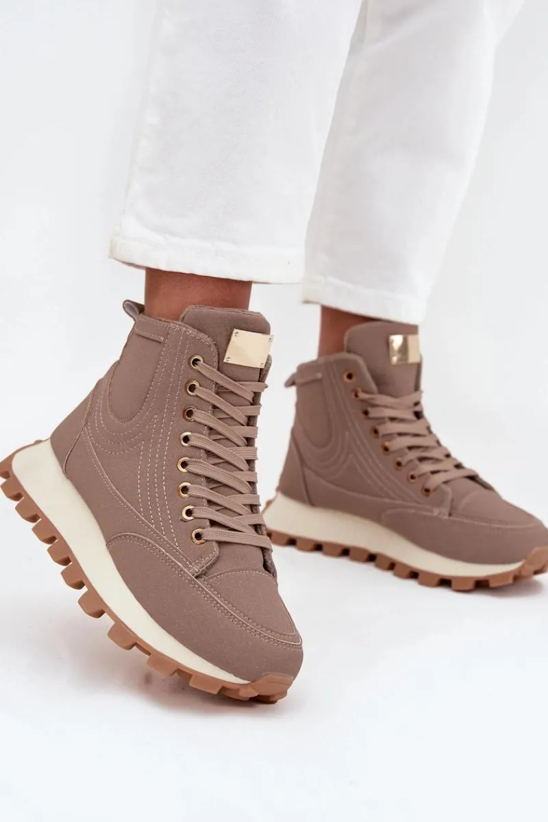 Botki Ocieplane|Damskie Trapery>Boto Ocieplane Trapery Damskie Na Platformie Ciemnobeżowe Marivira Beżowy