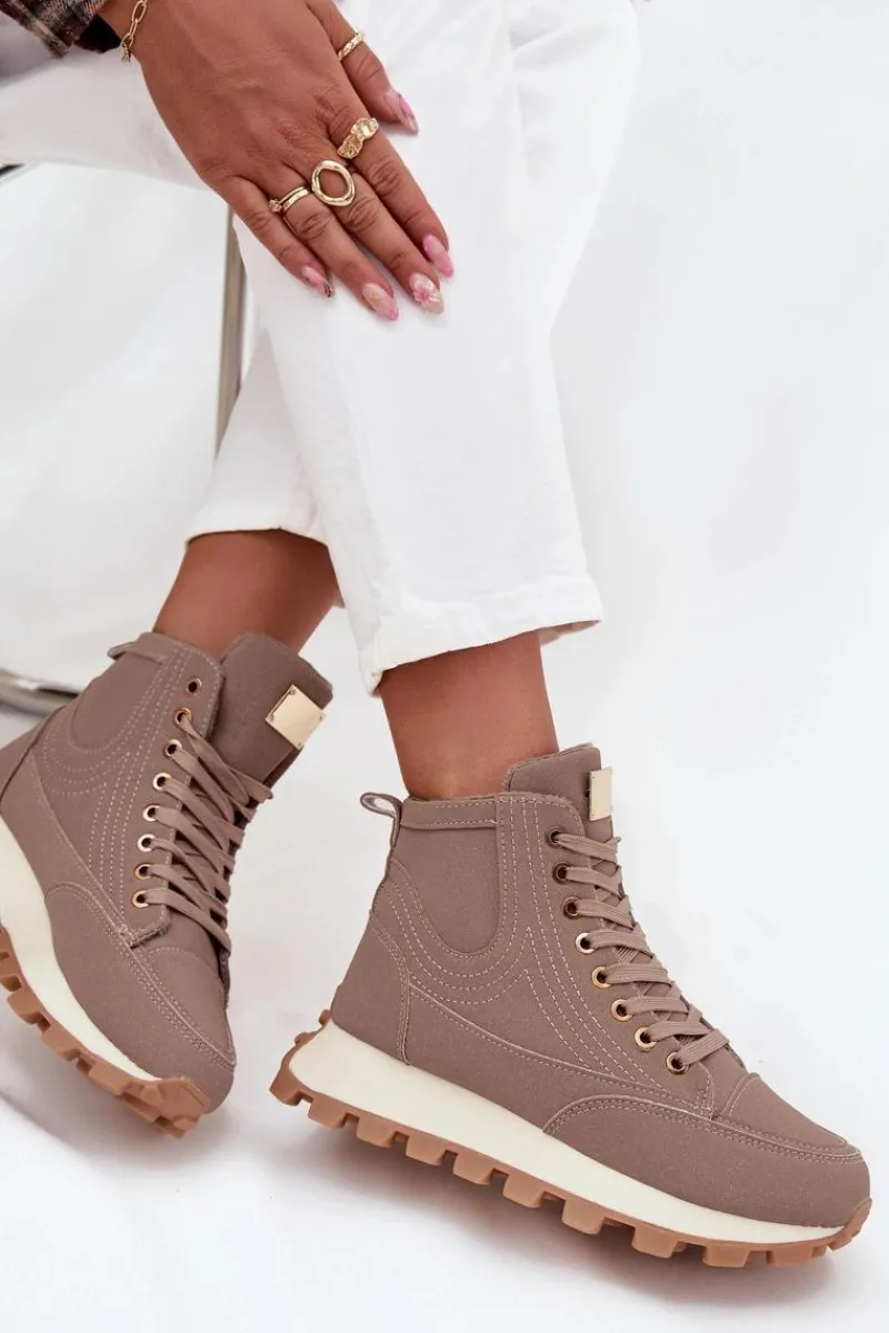 Botki Ocieplane|Damskie Trapery>Boto Ocieplane Trapery Damskie Na Platformie Ciemnobeżowe Marivira Beżowy