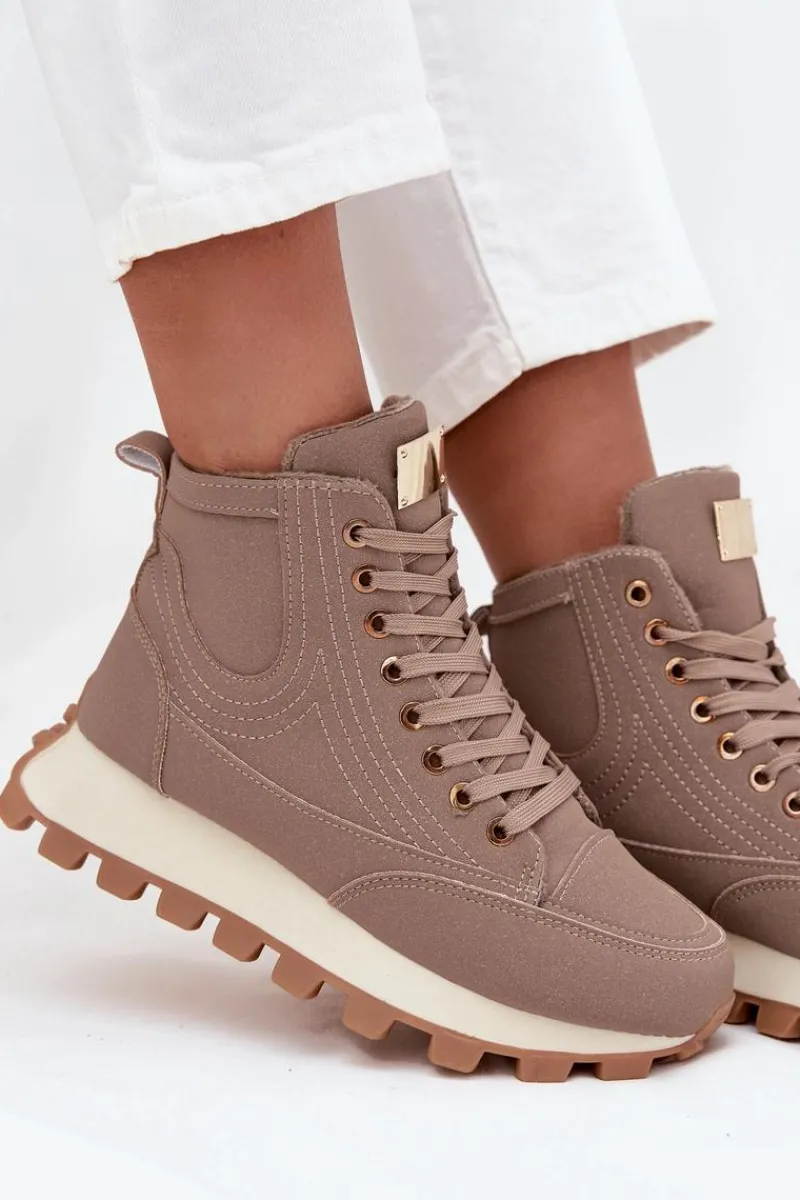 Botki Ocieplane|Damskie Trapery>Boto Ocieplane Trapery Damskie Na Platformie Ciemnobeżowe Marivira Beżowy