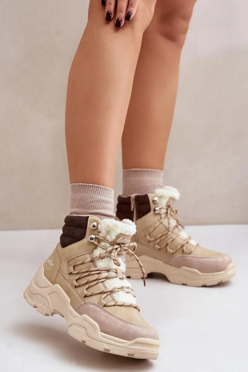 Best Ocieplane Trapery Damskie LCJ-24-03-3059L Beżowe Damskie Trekkingowe Damskie|Botki Ocieplane