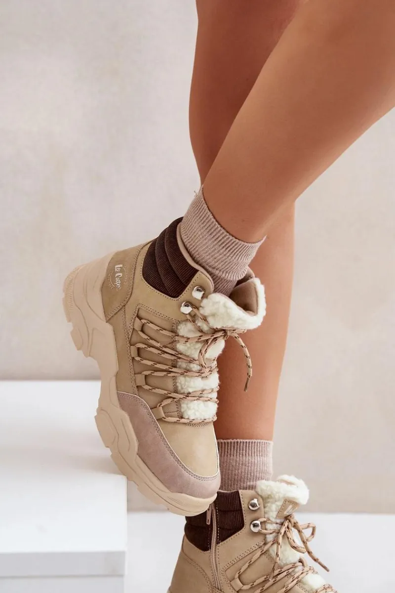 Best Ocieplane Trapery Damskie LCJ-24-03-3059L Beżowe Damskie Trekkingowe Damskie|Botki Ocieplane