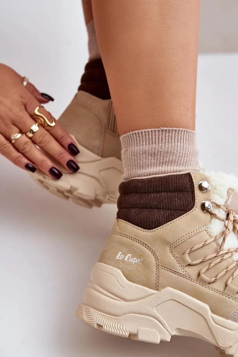 Best Ocieplane Trapery Damskie LCJ-24-03-3059L Beżowe Damskie Trekkingowe Damskie|Botki Ocieplane