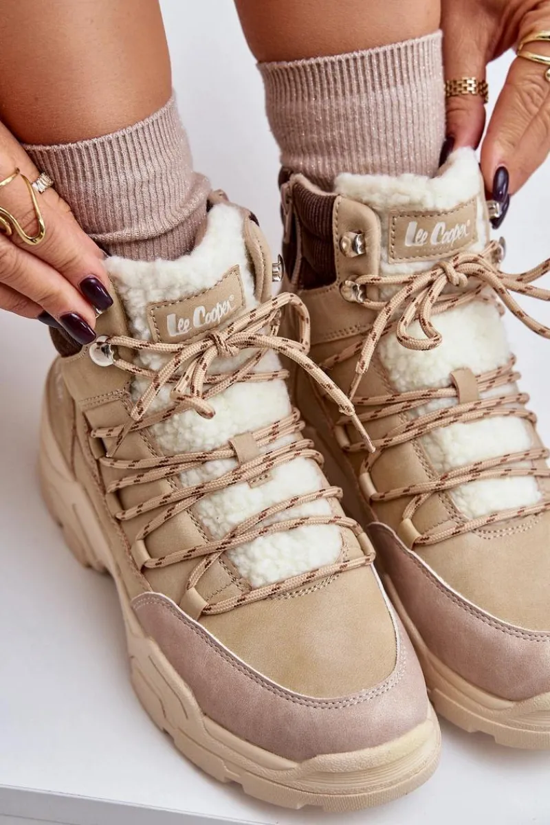 Best Ocieplane Trapery Damskie LCJ-24-03-3059L Beżowe Damskie Trekkingowe Damskie|Botki Ocieplane
