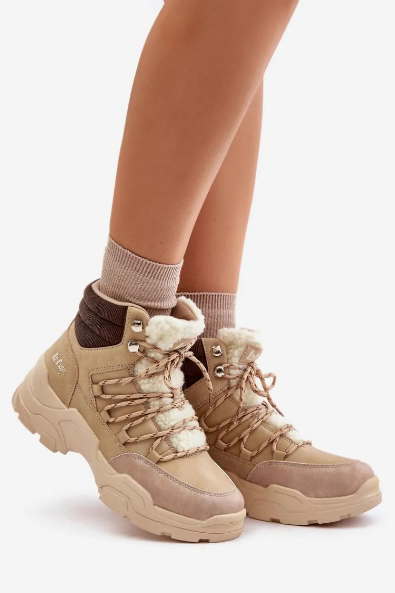Best Ocieplane Trapery Damskie LCJ-24-03-3059L Beżowe Damskie Trekkingowe Damskie|Botki Ocieplane