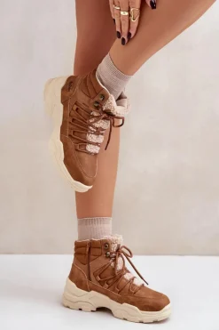 Trekkingowe Damskie|Botki Ocieplane></noscript>Lee Cooper Ocieplane Trapery Damskie LCJ-24-03-3061L Brązowe Brązowy