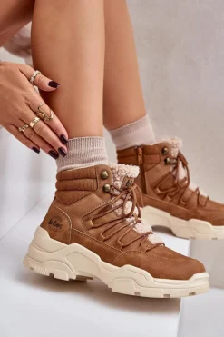 Trekkingowe Damskie|Botki Ocieplane></noscript>Lee Cooper Ocieplane Trapery Damskie LCJ-24-03-3061L Brązowe Brązowy