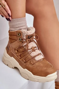 Trekkingowe Damskie|Botki Ocieplane></noscript>Lee Cooper Ocieplane Trapery Damskie LCJ-24-03-3061L Brązowe Brązowy