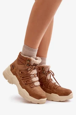 Trekkingowe Damskie|Botki Ocieplane></noscript>Lee Cooper Ocieplane Trapery Damskie LCJ-24-03-3061L Brązowe Brązowy