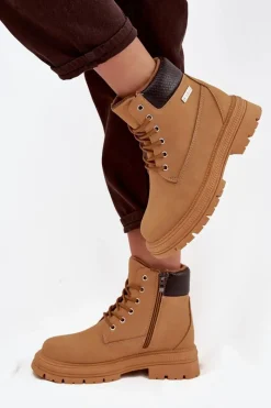 Damskie Trapery|Botki Sznurowane>Boto Ocieplane Trapery Damskie Na Zamek Camel Selinda