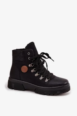 Clearance Ocieplane Trapery Damskie Na Platformie Czarne Zaraine Damskie Damskie Trapery|Botki Sznurowane
