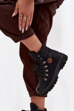 Clearance Ocieplane Trapery Damskie Na Platformie Czarne Zaraine Damskie Damskie Trapery|Botki Sznurowane