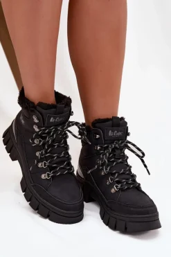 Trekkingowe Damskie|Botki Ocieplane>Lee Cooper Ocieplane Trapery Damskie LCJ-25-31-3911 Czarne Czarny
