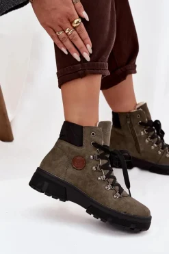 Online Boto Ocieplane Trapery Damskie Na Platformie Ciemnozielone Zaraine Zielony