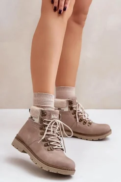 Trekkingowe Damskie|Botki Ocieplane>Lee Cooper Ocieplane Trapery Damskie LCJ-24-03-3042 Ciemnobeżowe Beżowy
