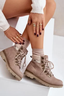 Trekkingowe Damskie|Botki Ocieplane></noscript>Lee Cooper Ocieplane Trapery Damskie LCJ-24-03-3042 Ciemnobeżowe Beżowy