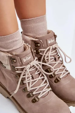 Trekkingowe Damskie|Botki Ocieplane></noscript>Lee Cooper Ocieplane Trapery Damskie LCJ-24-03-3042 Ciemnobeżowe Beżowy