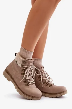Trekkingowe Damskie|Botki Ocieplane></noscript>Lee Cooper Ocieplane Trapery Damskie LCJ-24-03-3042 Ciemnobeżowe Beżowy