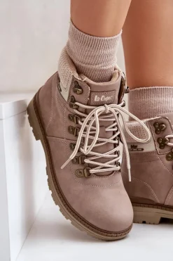 Trekkingowe Damskie|Botki Ocieplane></noscript>Lee Cooper Ocieplane Trapery Damskie LCJ-24-03-3042 Ciemnobeżowe Beżowy
