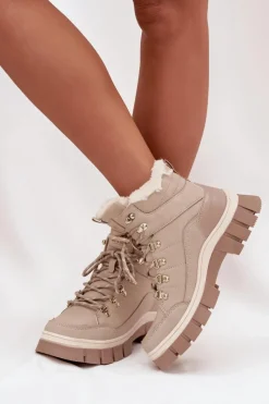 Discount Ocieplane Trapery Damskie LCJ-25-31-3910 Beżowe Damskie Trekkingowe Damskie|Botki Ocieplane