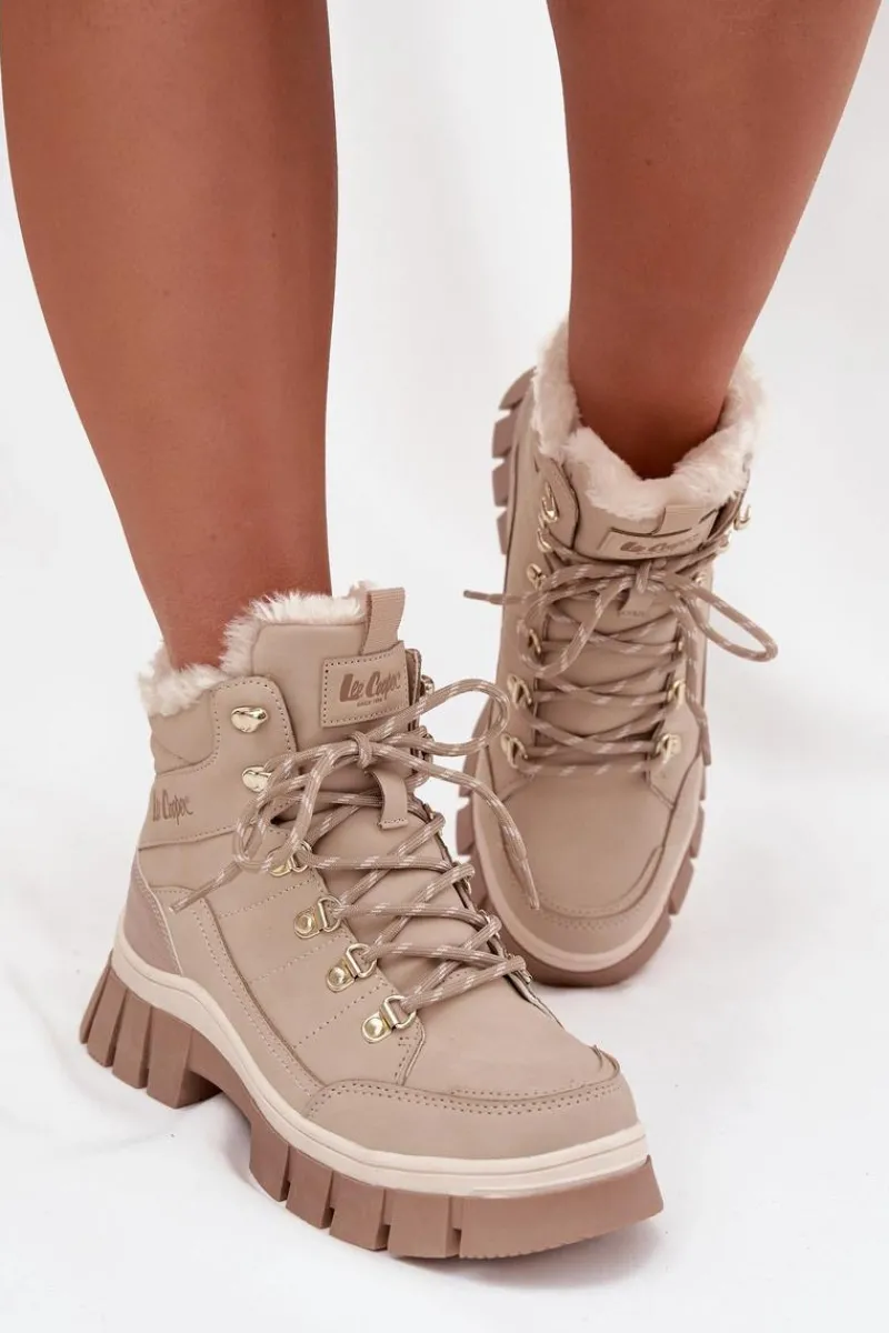 Discount Ocieplane Trapery Damskie LCJ-25-31-3910 Beżowe Damskie Trekkingowe Damskie|Botki Ocieplane