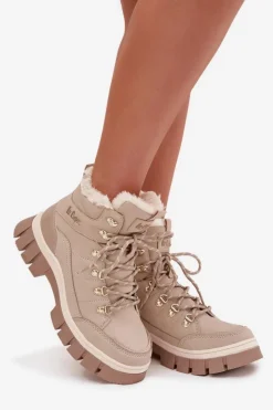 Discount Ocieplane Trapery Damskie LCJ-25-31-3910 Beżowe Damskie Trekkingowe Damskie|Botki Ocieplane