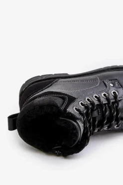 New Ocieplane Trapery Męskie Z Eko Skóry Czarne Venredia Męskie Obuwie Trekkingowe Męskie|Botki Męskie