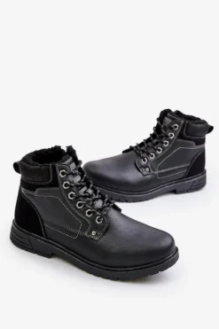 New Ocieplane Trapery Męskie Z Eko Skóry Czarne Venredia Męskie Obuwie Trekkingowe Męskie|Botki Męskie