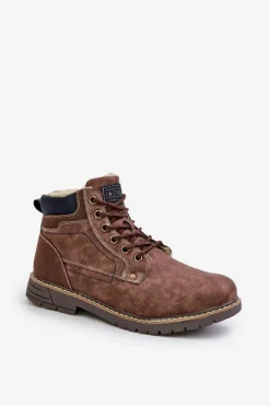 Obuwie Trekkingowe Męskie|Botki Męskie>Evento Ocieplane Trapery Męskie Z Eko Skóry Brązowe Venredia Brązowy