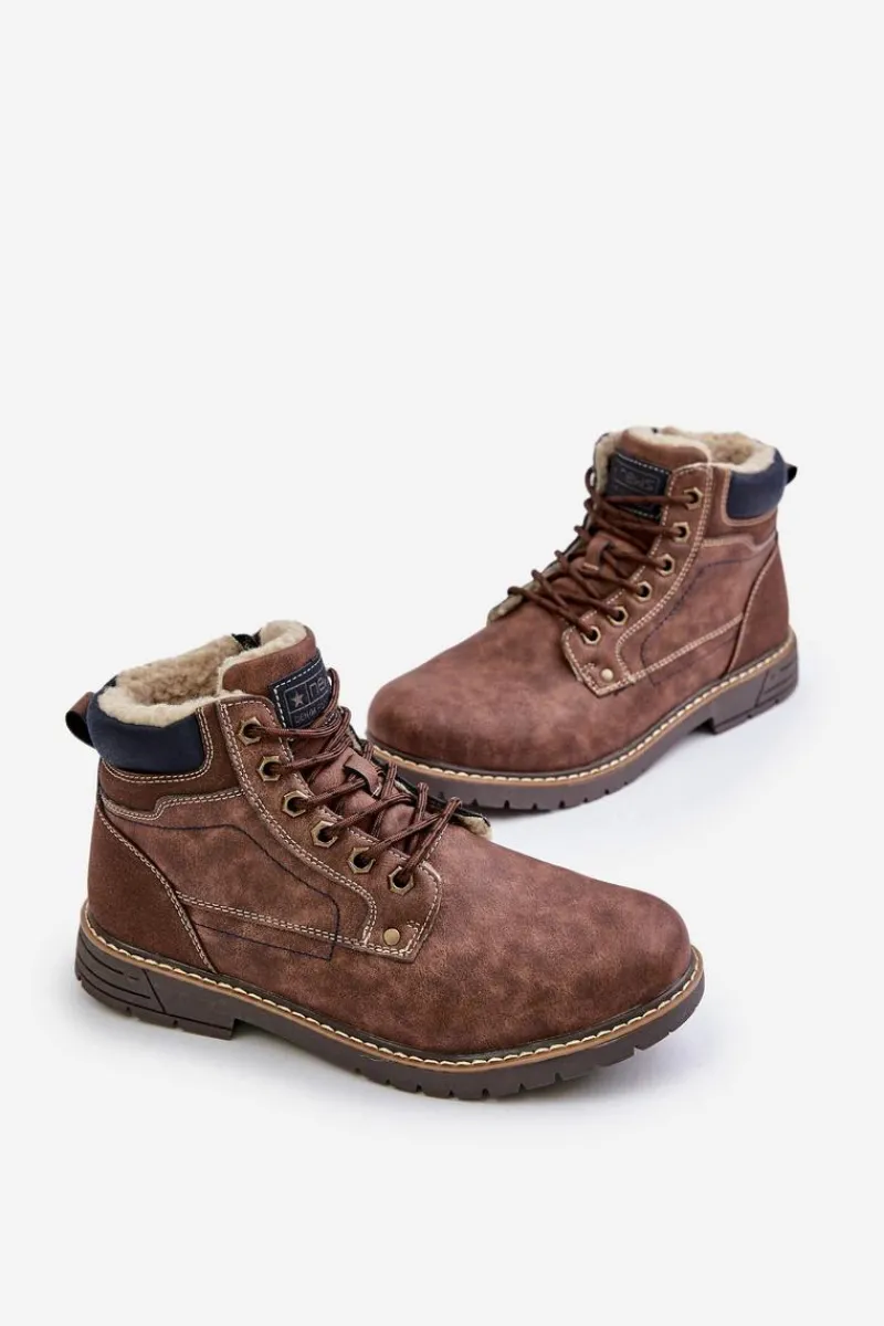 Obuwie Trekkingowe Męskie|Botki Męskie>Evento Ocieplane Trapery Męskie Z Eko Skóry Brązowe Venredia Brązowy