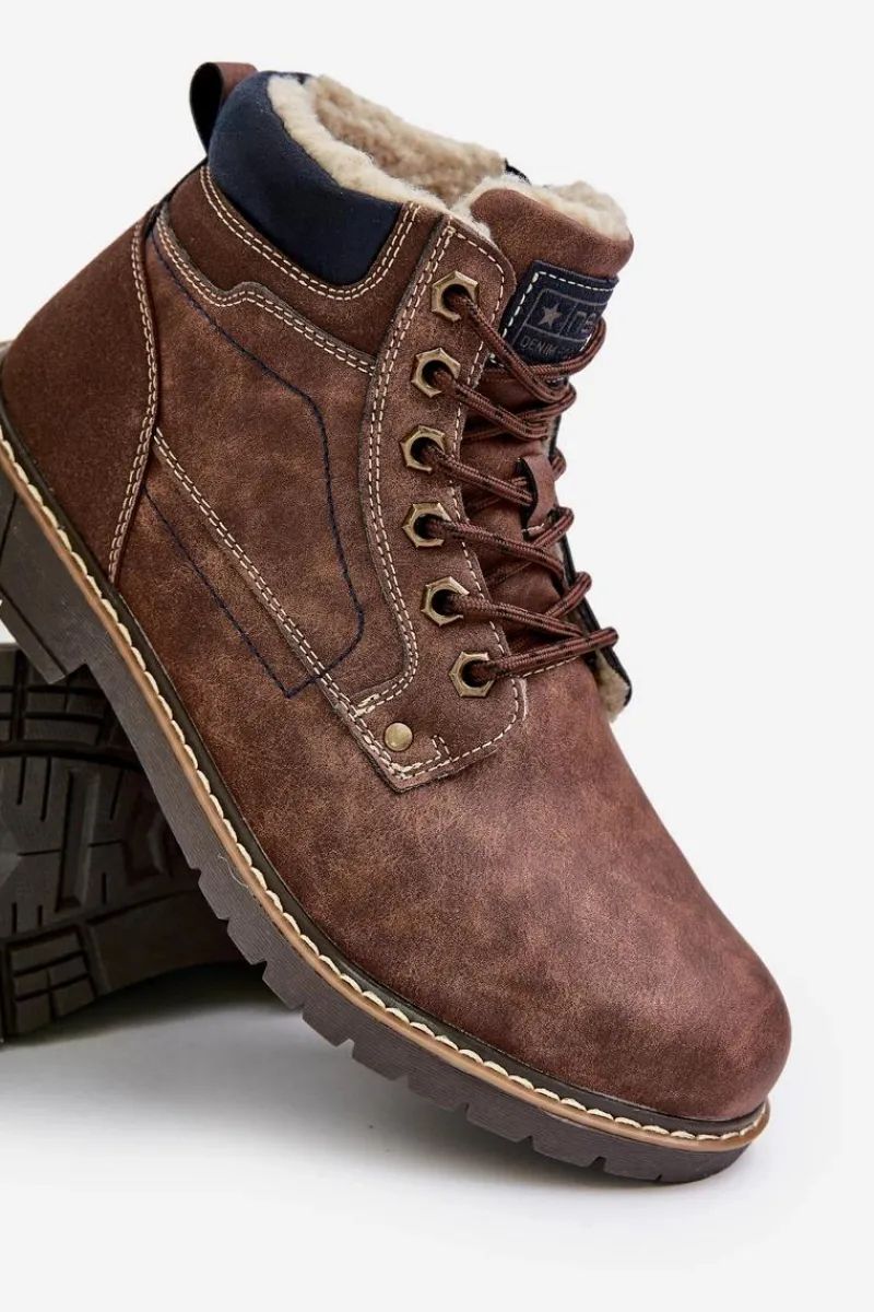 Obuwie Trekkingowe Męskie|Botki Męskie>Evento Ocieplane Trapery Męskie Z Eko Skóry Brązowe Venredia Brązowy