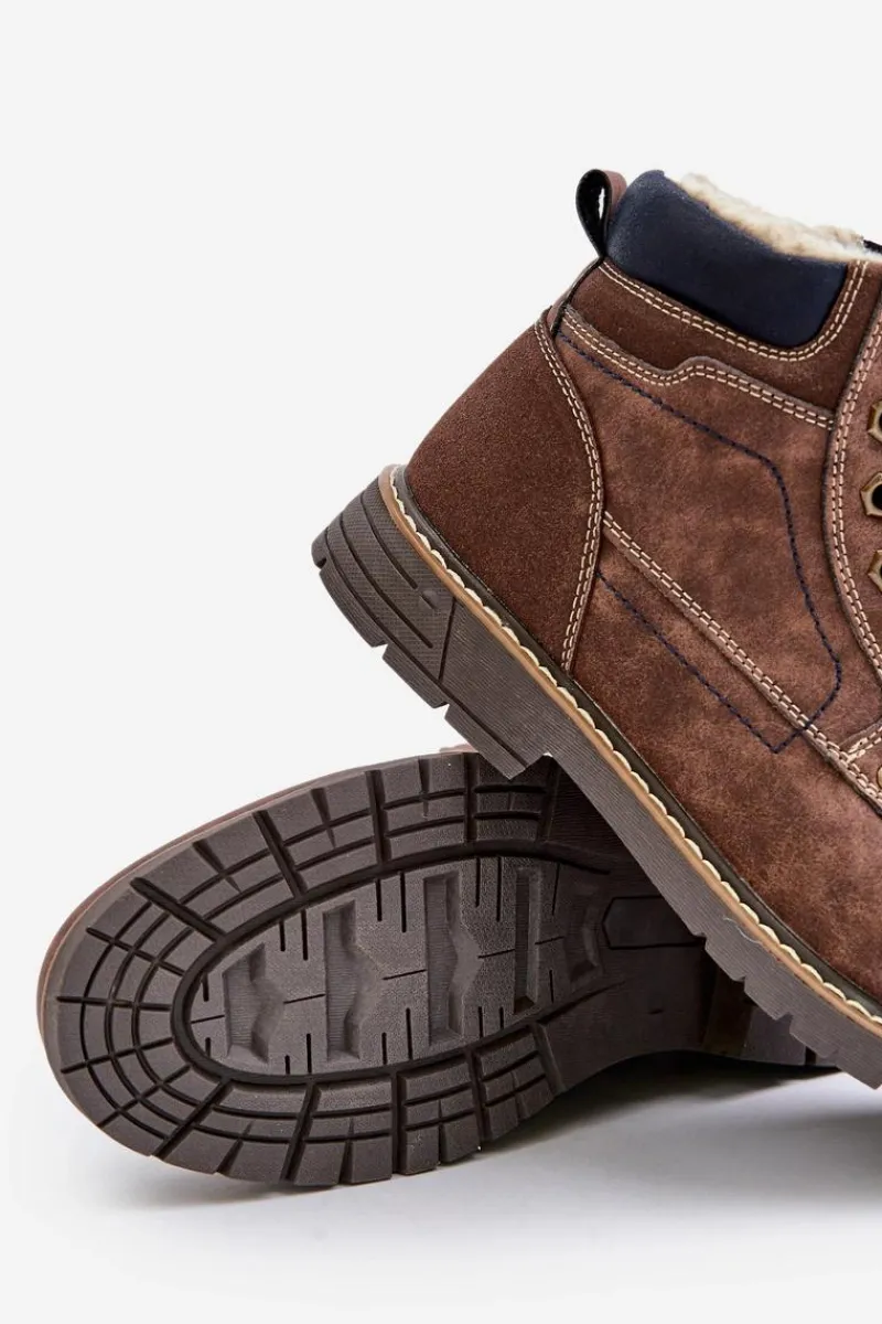 Obuwie Trekkingowe Męskie|Botki Męskie>Evento Ocieplane Trapery Męskie Z Eko Skóry Brązowe Venredia Brązowy