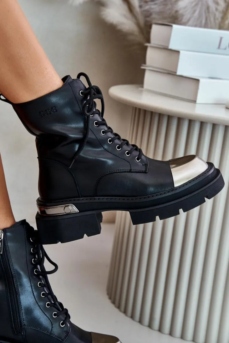 Discount Ocieplane Workery Botki Damskie Ze Skóry Naturalnej OO2N4119 Czarne Damskie Czarne Botki|Botki Zimowe Damskie